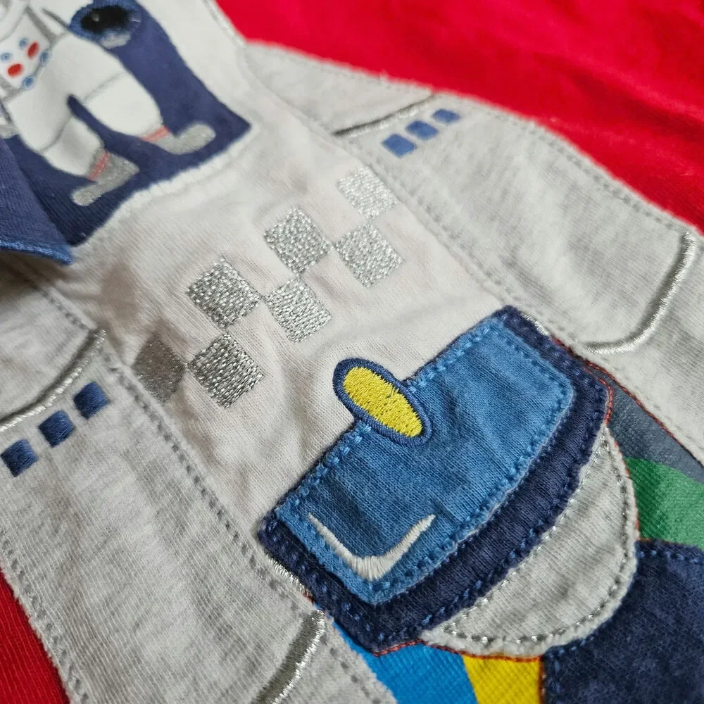 Mini Boden Boys Rocket Astronaut Dog Lift-the-Flap Long Sleeve Shirt 2-3Y